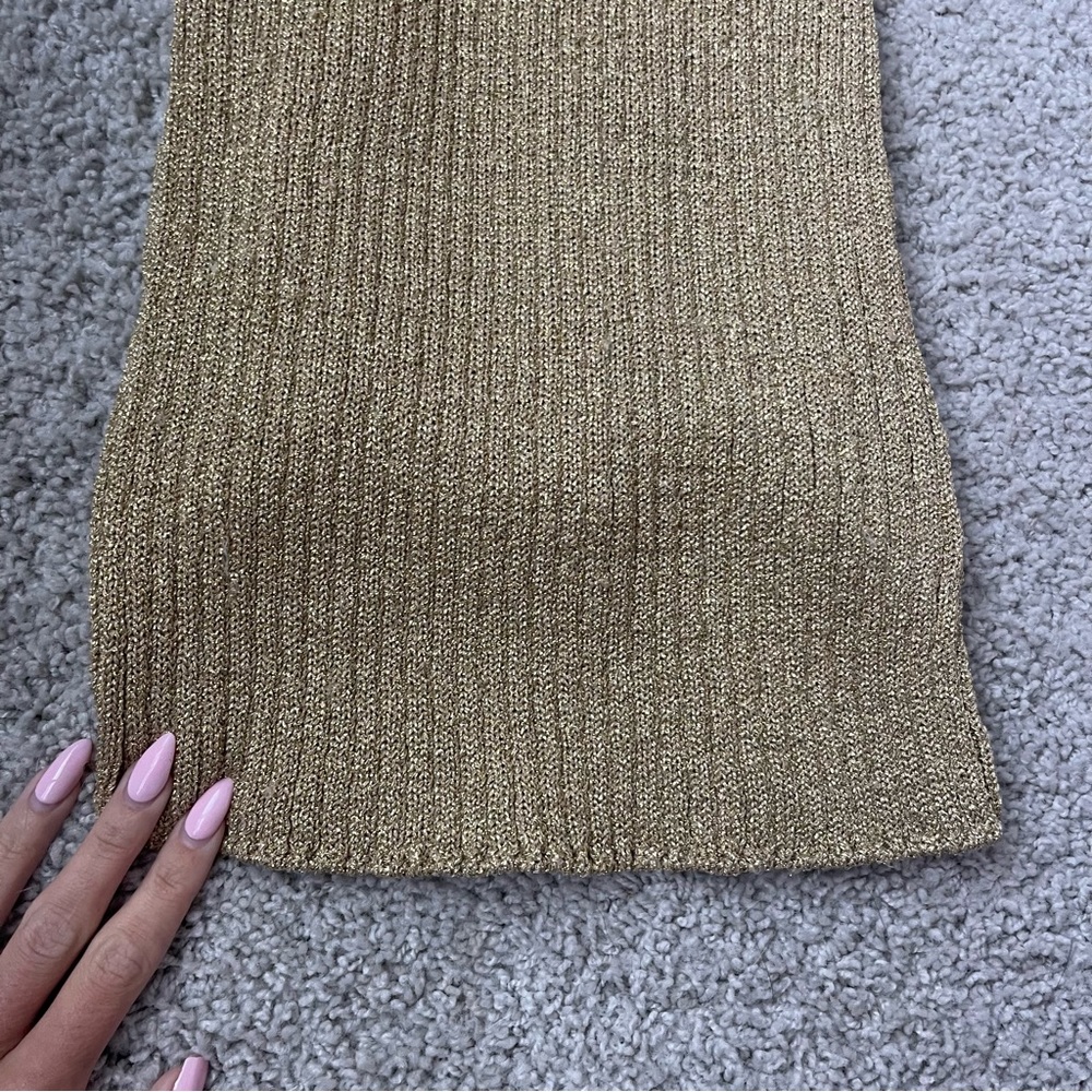 For Love & Lemons Gold Metallic Knitz Mini Dress NWT - Picture 5 of 9